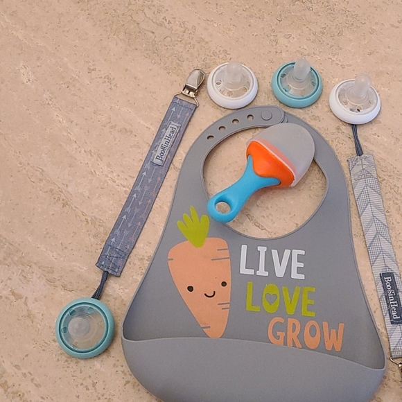 Baby Self Feeder, Pacifiers and Clips, & Bib - Picture 4 of 11